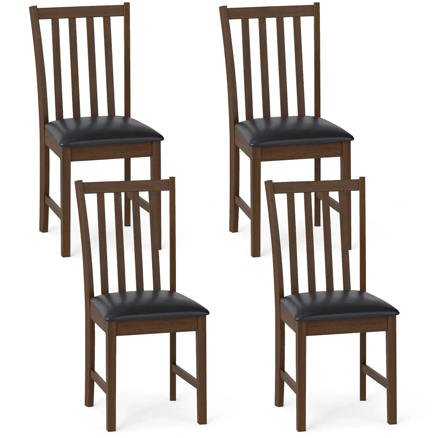 Wooden Dining Chairs Set of 4, Faux Leather Upholstered Kitchen Chair w/Rubber Wood Legs, Curved Back, Padded Seat,, Customized