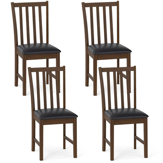 Wooden Dining Chairs Set of 4, Faux Leather Upholstered Kitchen Chair w/Rubber Wood Legs, Curved Back, Padded Seat,, Customized