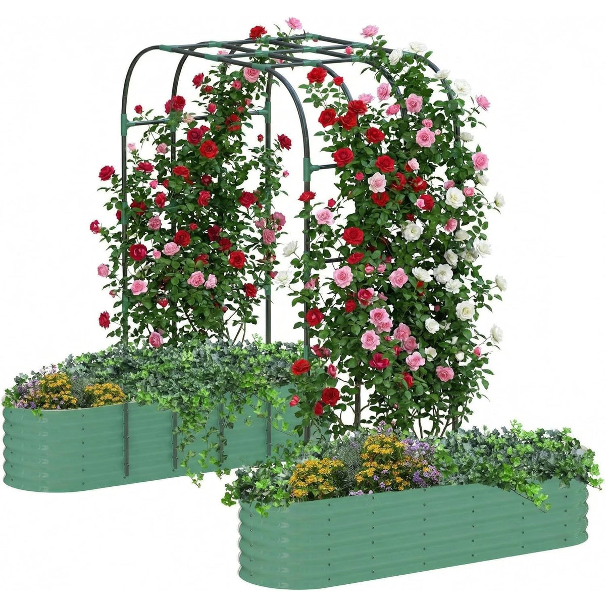HiMISS Galvanized Raised Garden Bed With Arch Trellis For Plants