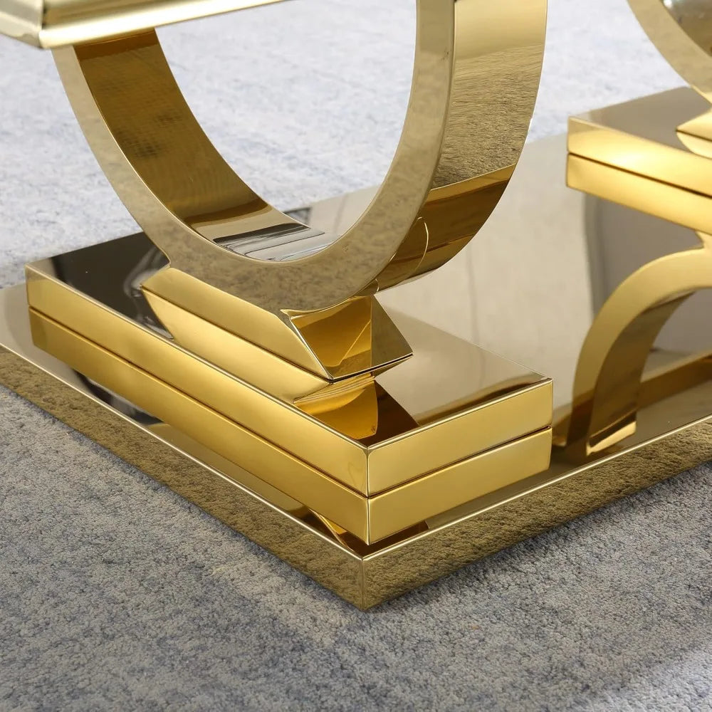 Modern Marble Coffee Table with U-Shape Stainless Steel Base