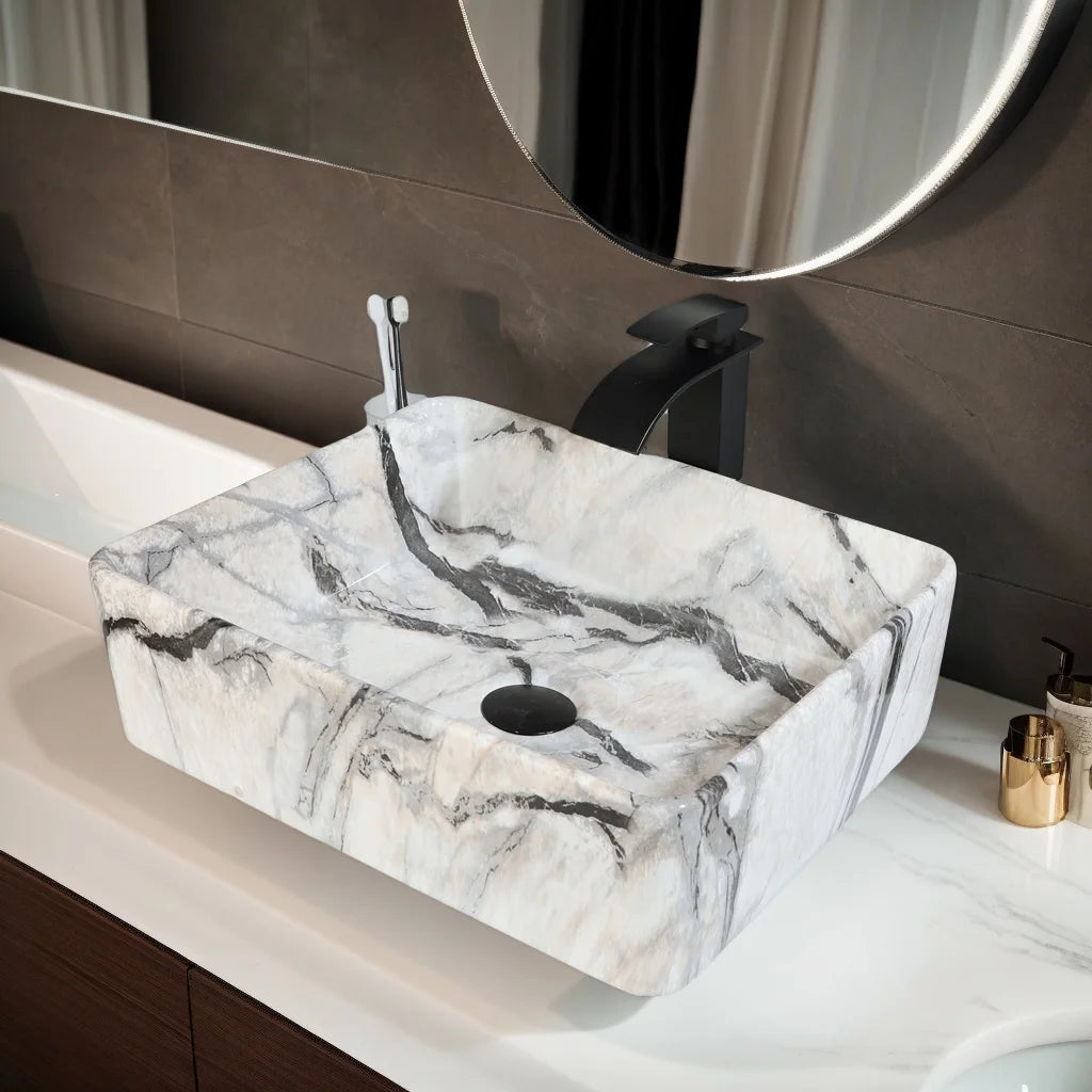 Mekkerala Artistic Marble Pattern Ceramic Vessel Sink Set