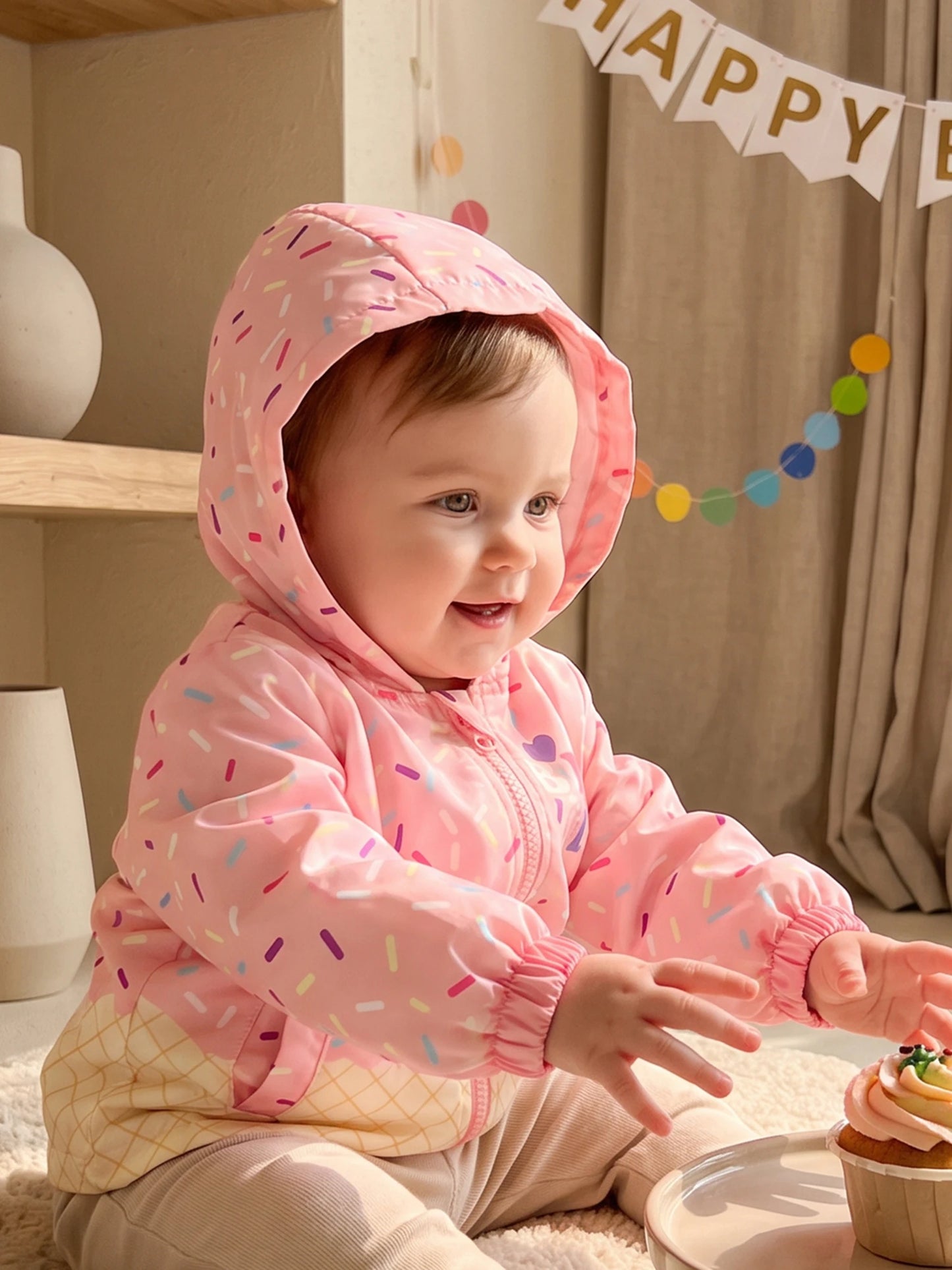 Long Sleeve Closure Zip Girl Birthday Hood Cute Zip Closure Coat Girl Birthday Jacket Cute Print Durable Long Sleeve Closure
