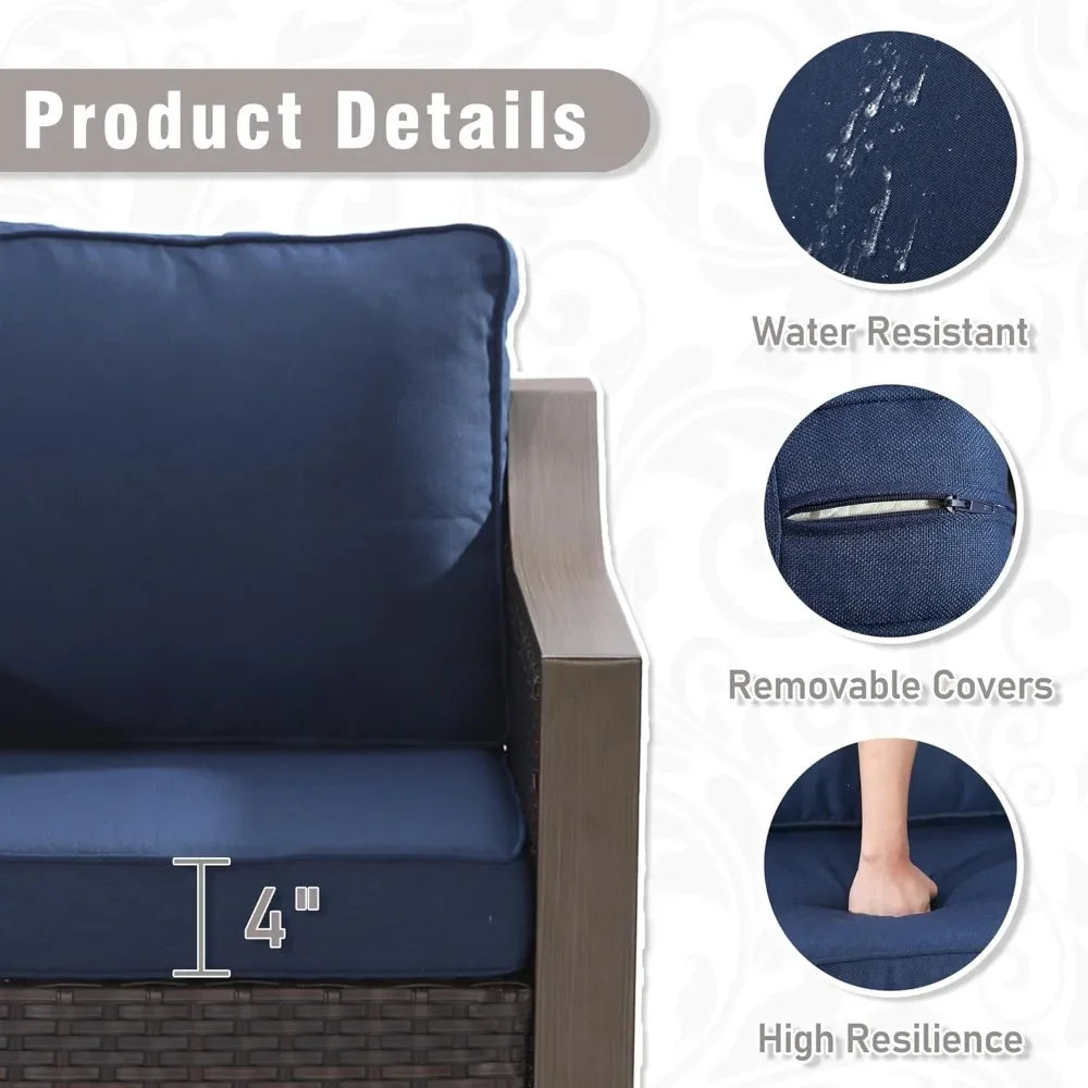 Chengwei Outdoor Patio Sofa Set With RustProof Frame Wicker Cushions