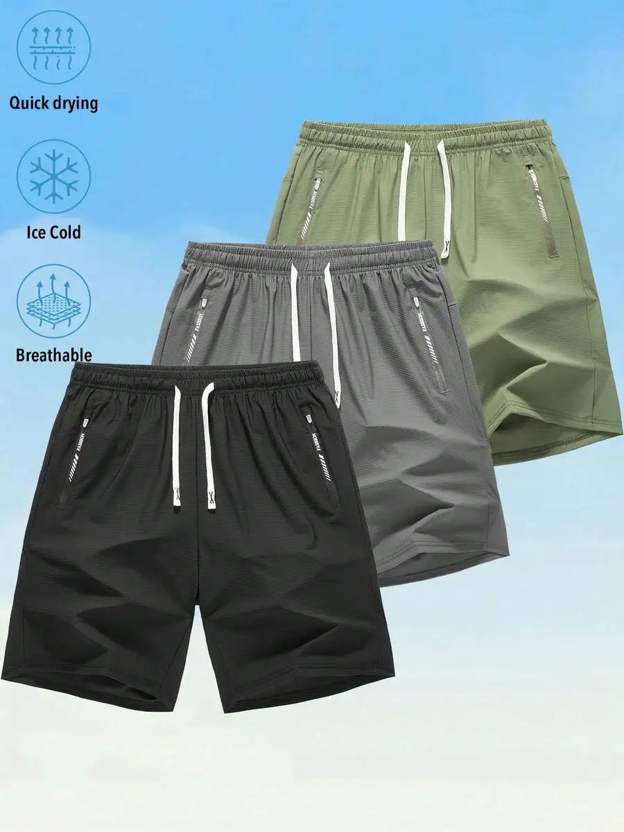 3-Pack Mens Quick Dry Athletic Shorts With Zippered Pockets And Drawstring Waist
