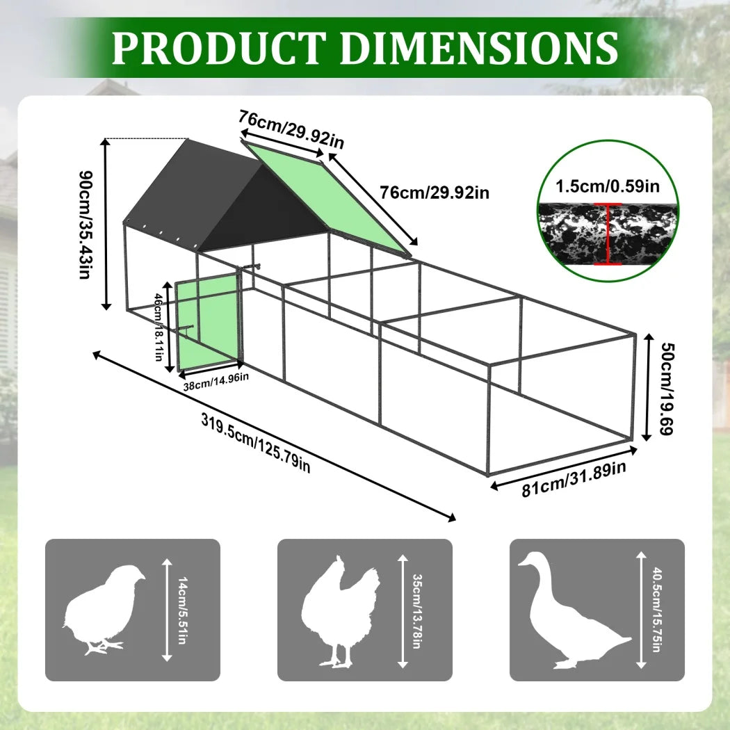 Large Chicken Coop Cage Outdoor Hen Poultry Cage Run Pen Fence Duck House with Nylon Netting Rabbit Hutch Run Nest Pet Cage