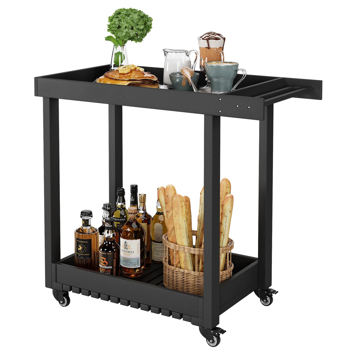 HDPE Trolley Dining Cart With Four Wheels And Double Shelf