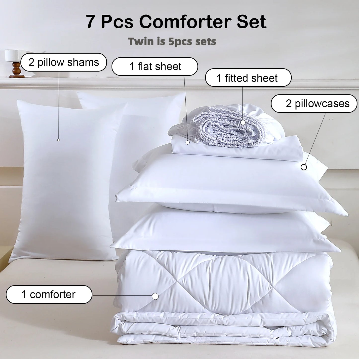 EasYum Brushed Polyester Quilted Bedding Comforter Sheet Set
