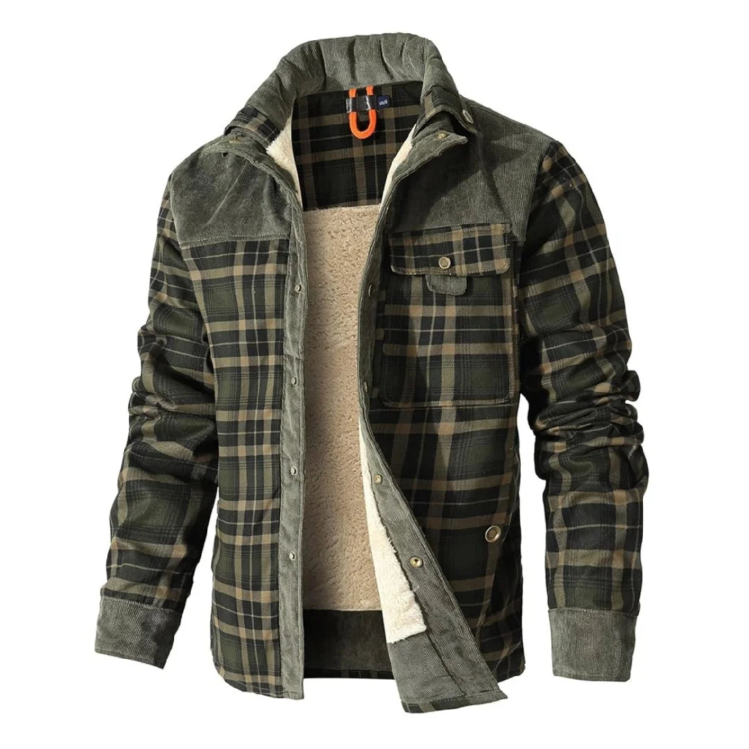 Men's Winter Windproof Bomber Jacket With Plaid Sherpa Lining