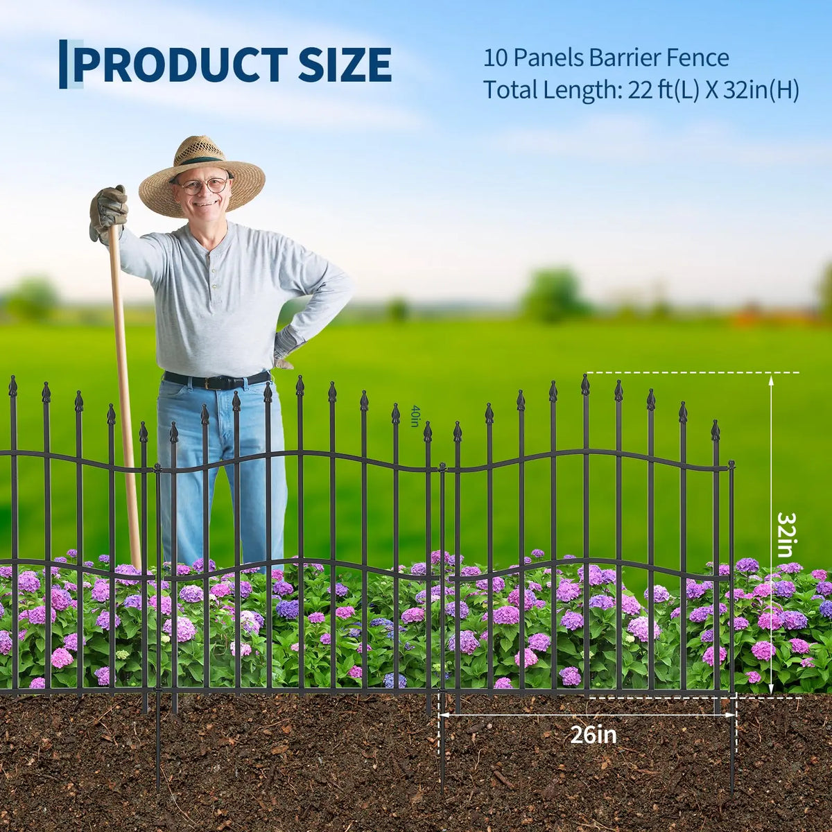 HiMISS Garden Fence Panels Metal Animal Barrier With Gate
