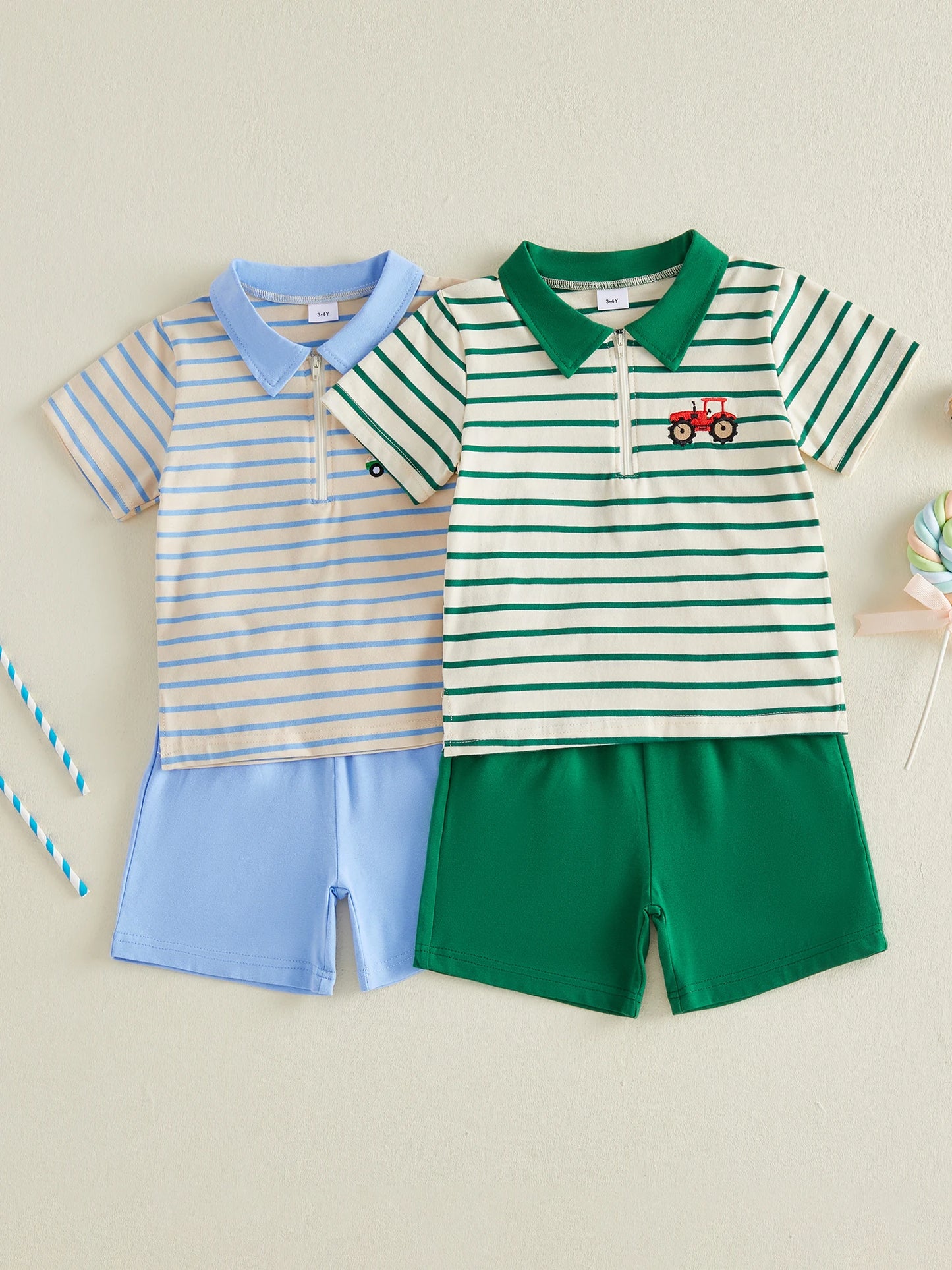 Infant Summer Outfit Set with Short Sleeve Lapel Collar Embroidered Top and Matching Shorts for Baby Boys and Girls 2 Piece