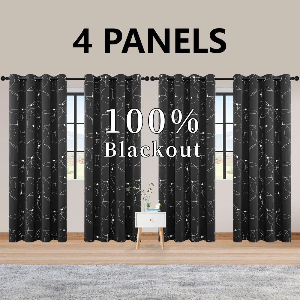 Blackout Curtains With Circle And Dot Foil Print
