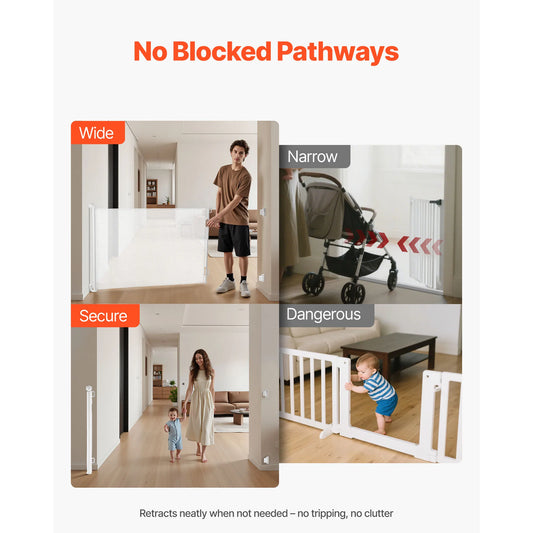 SucceBuy Retractable Baby Gate with Security Lock Walk Through Without Tripping Mesh Dog Gate for Stairs Hallways Indoor/Outdoor
