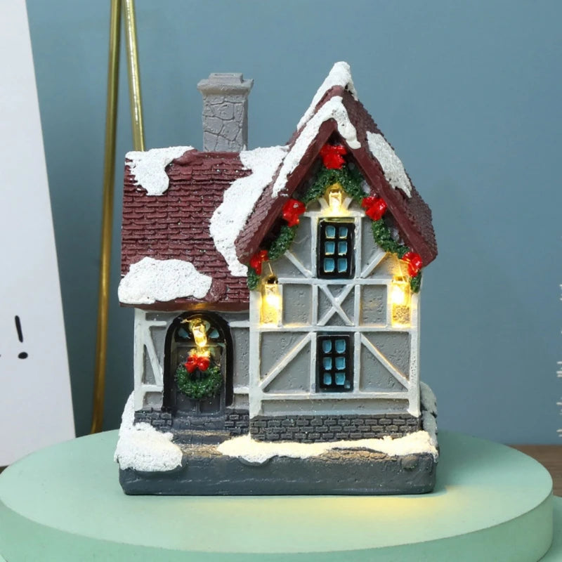 Christmas LED Light House Ornaments Resin Cottage Miniature Village
