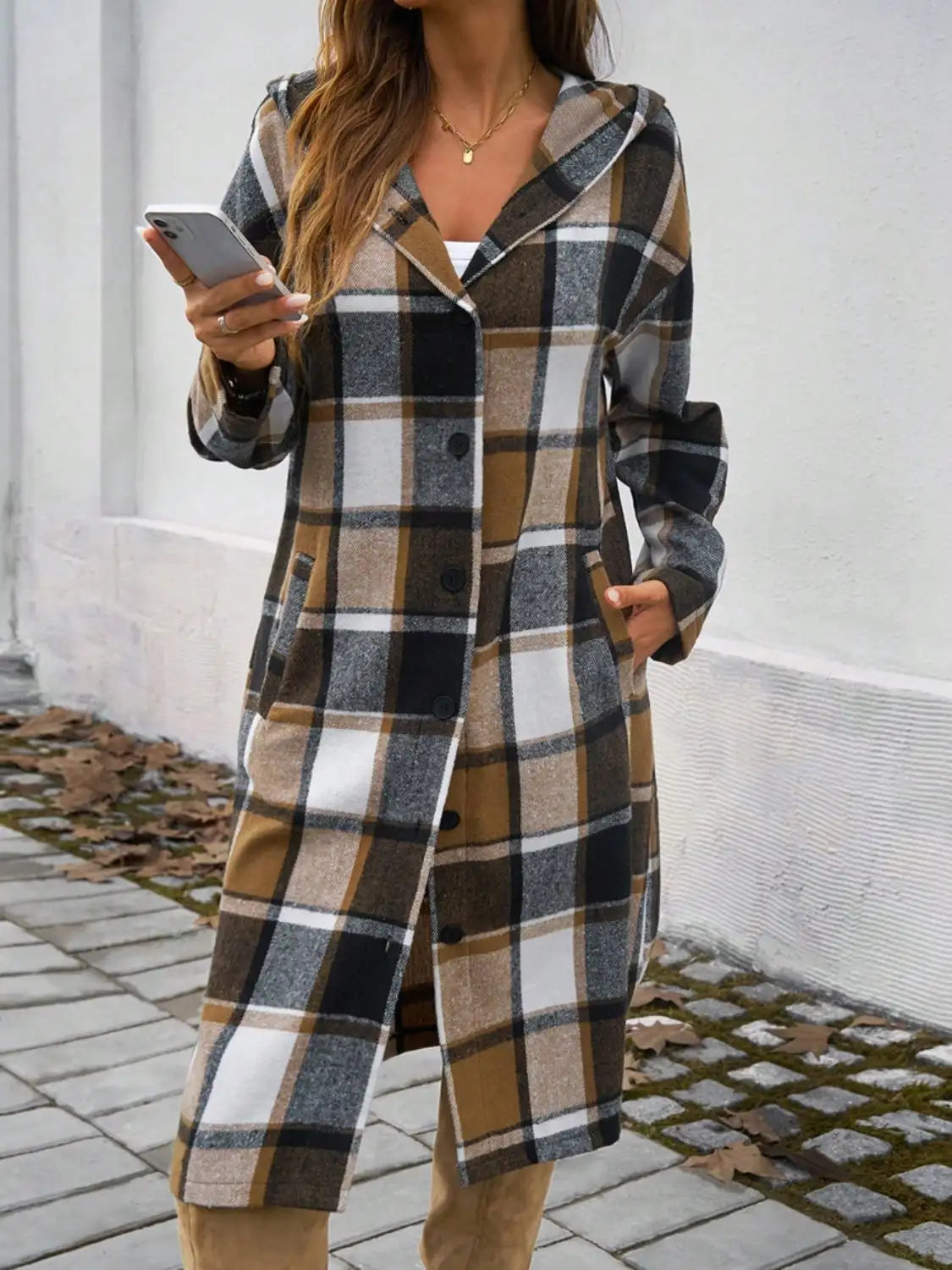 CN Guangdong Womens Plaid Corduroy Jacket Button Front Coat
