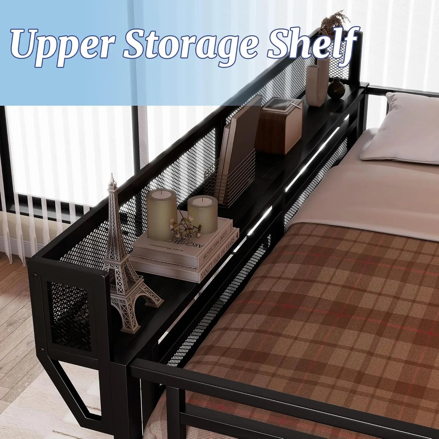 Queen Size Loft Bed Frame for Adults, Metal Loft Bed with Stairs & Storage, Wardrobe, Bedside Shelf and Large, Customized