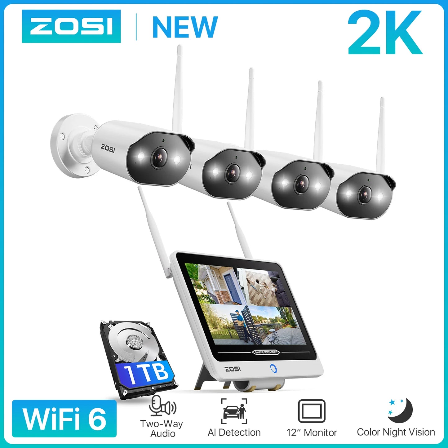 ZOSI 8 Channel 2K WiFi 6 Indoor Outdoor Security System