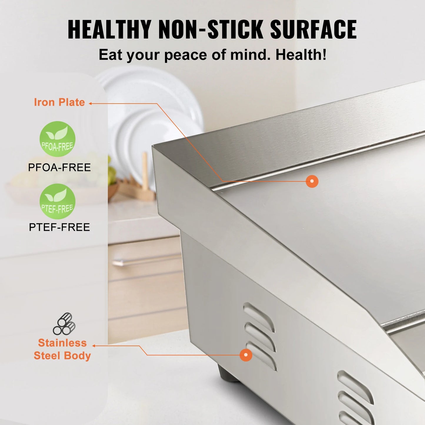 SucceBuy Commercial Electric Grill Flat Pan Stainless Steel Desktop Griddle