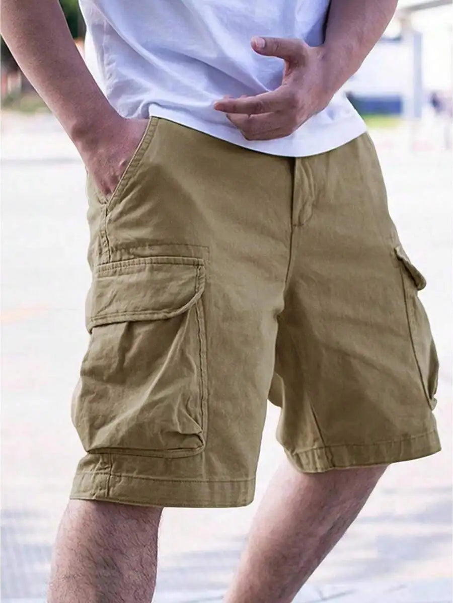 Mens Cargo Shorts With Pockets Summer Casual Stretch Drawstring Waist Beach Shorts