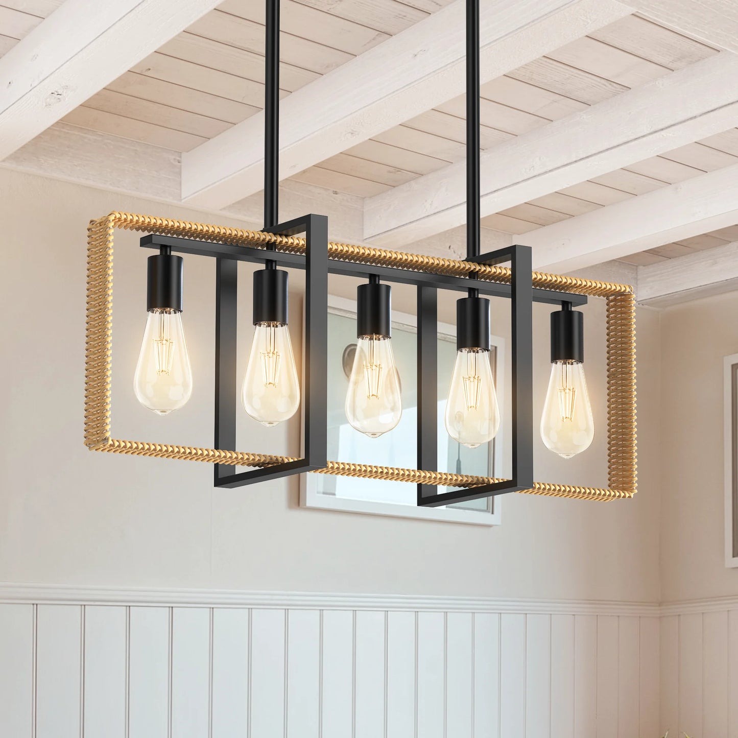 TWISTER.CK 5-Light Rattan Ceiling Pendant Farmhouse Lighting