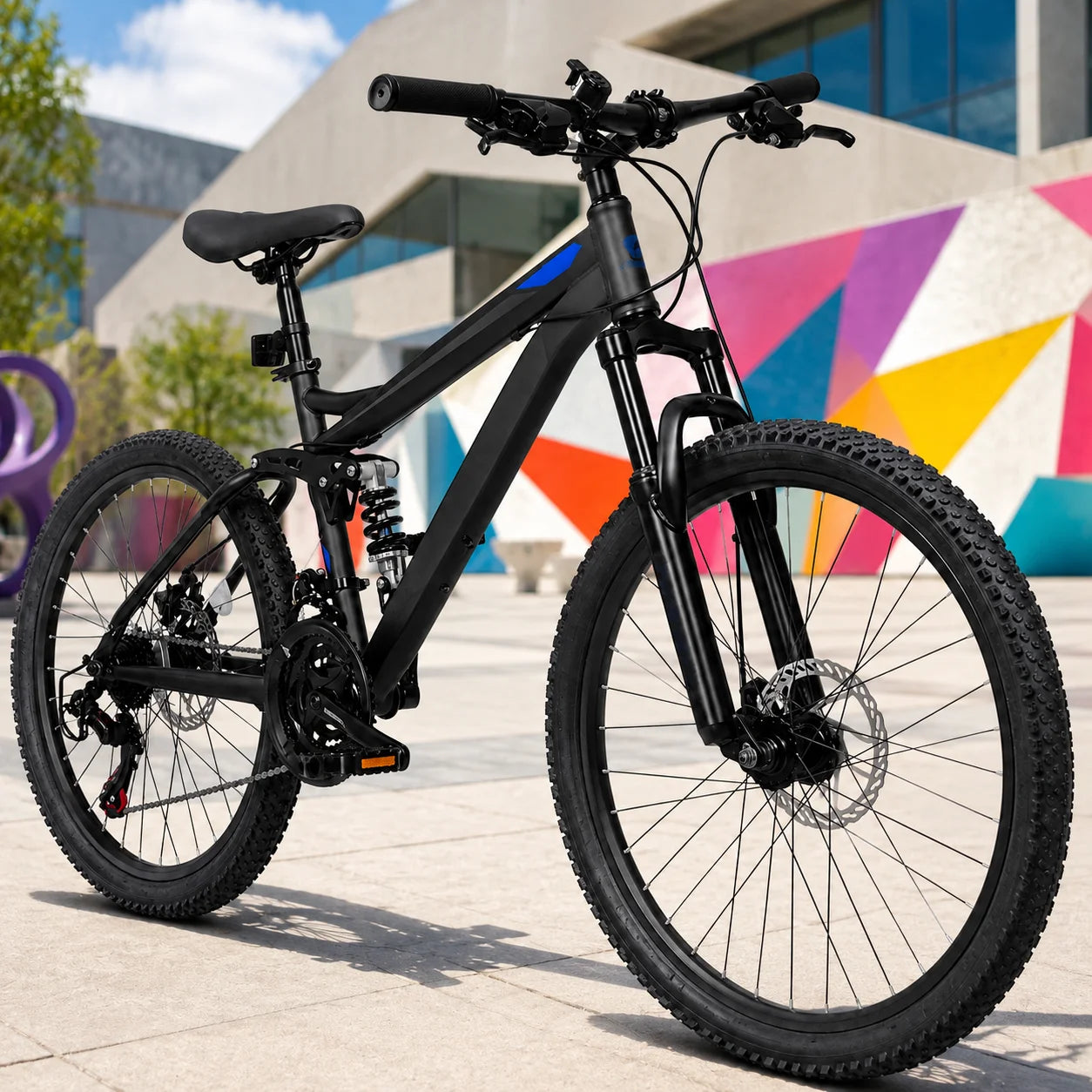24/26/27.5 Inch Full Suspension Mountain Bike 21-Speed Mechanical Disc Brakes Suitable for Men and Women, Youth Bicycles Easy to Assemble