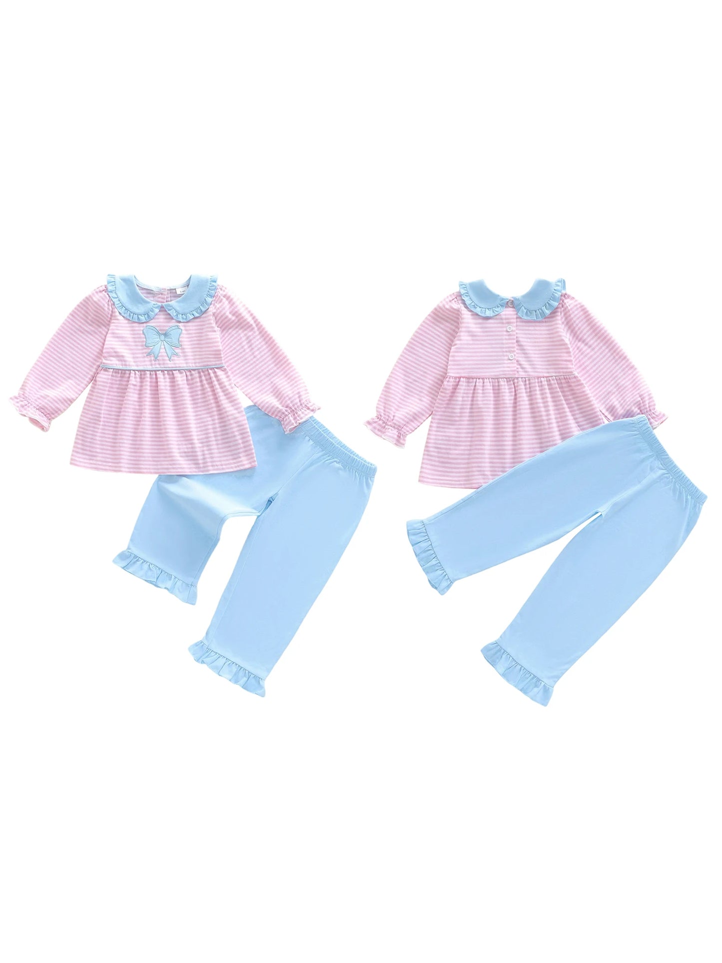 Girls 2-Piece Outfit With Bow Collar For Fall Fashion