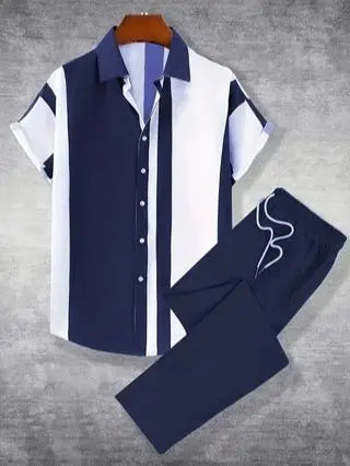 Men's Printed Short Sleeve Button Down Shirt and Pants Set