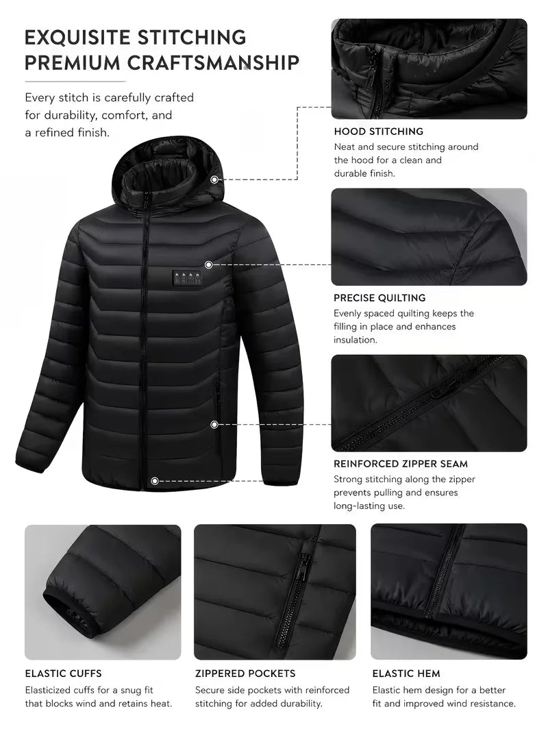 Men's Intelligent Heated Jacket With 39 Heating Zones And Hood