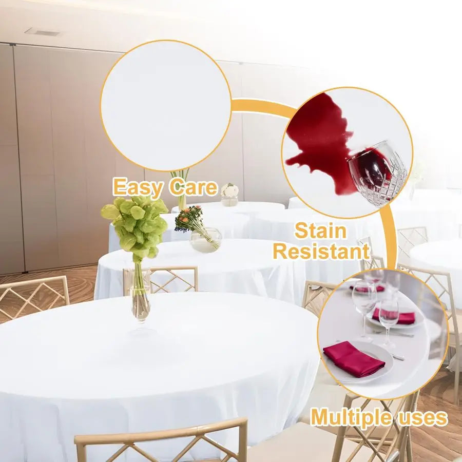 Pack 120 In Round White Tablecloths Reusable Polyester Table Covers Protect from Spills Not Waterproof for Weddings, Banquets, P