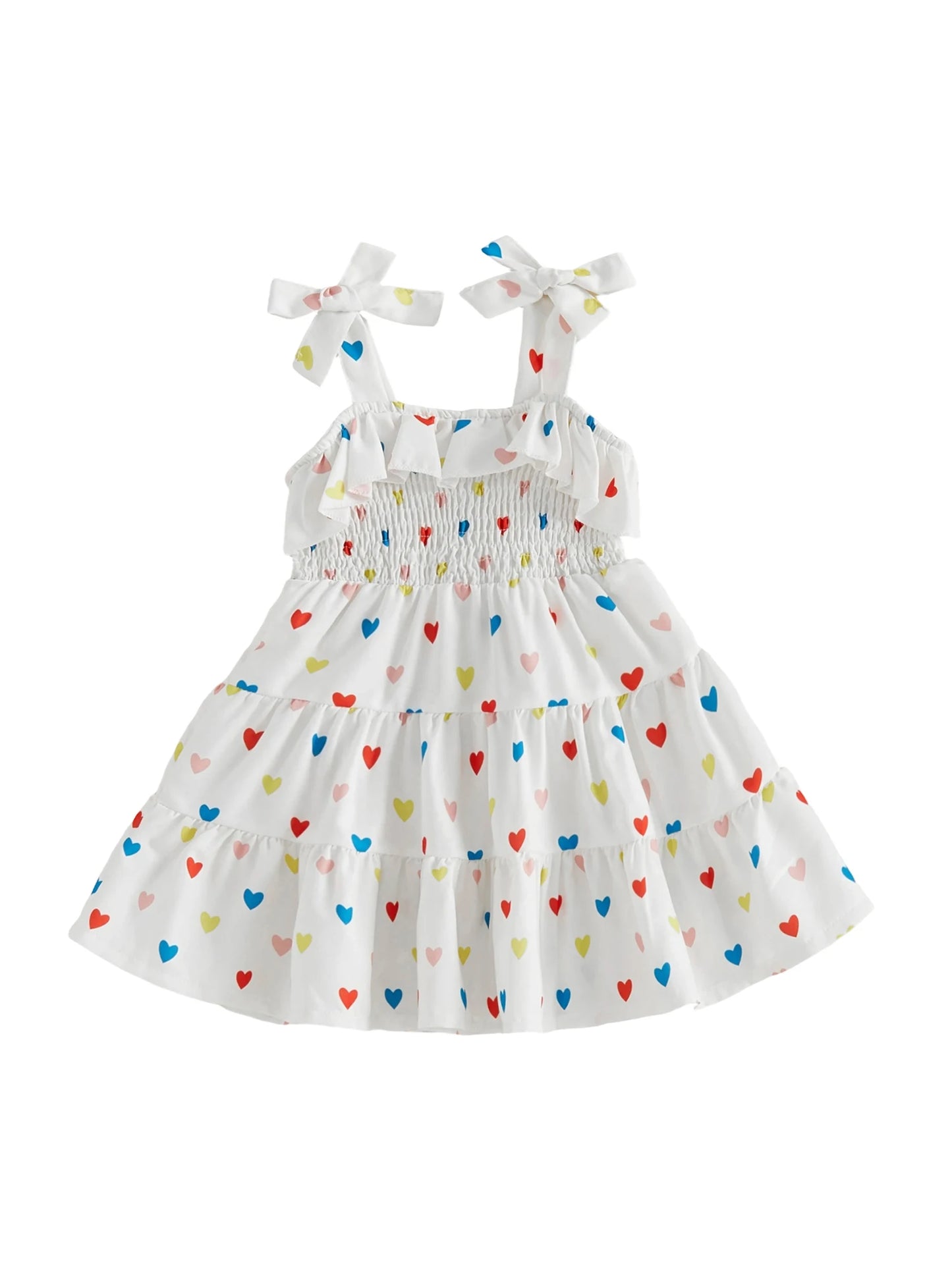 Cute Baby Girl s Floral Print Sleeveless Dress Ruffle Hem Summer A-line Dress with Bowknot Detail Casual Wear