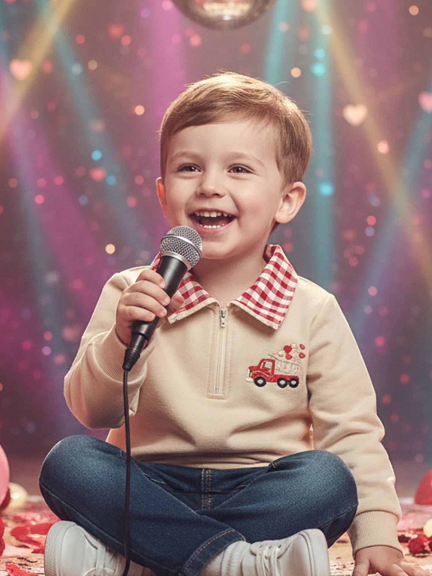 Boys Valentine s Day Sweatshirt Stylish Long Sleeve Hoodie with Turn-down Collar and Embroidered Pullover Design for Kids