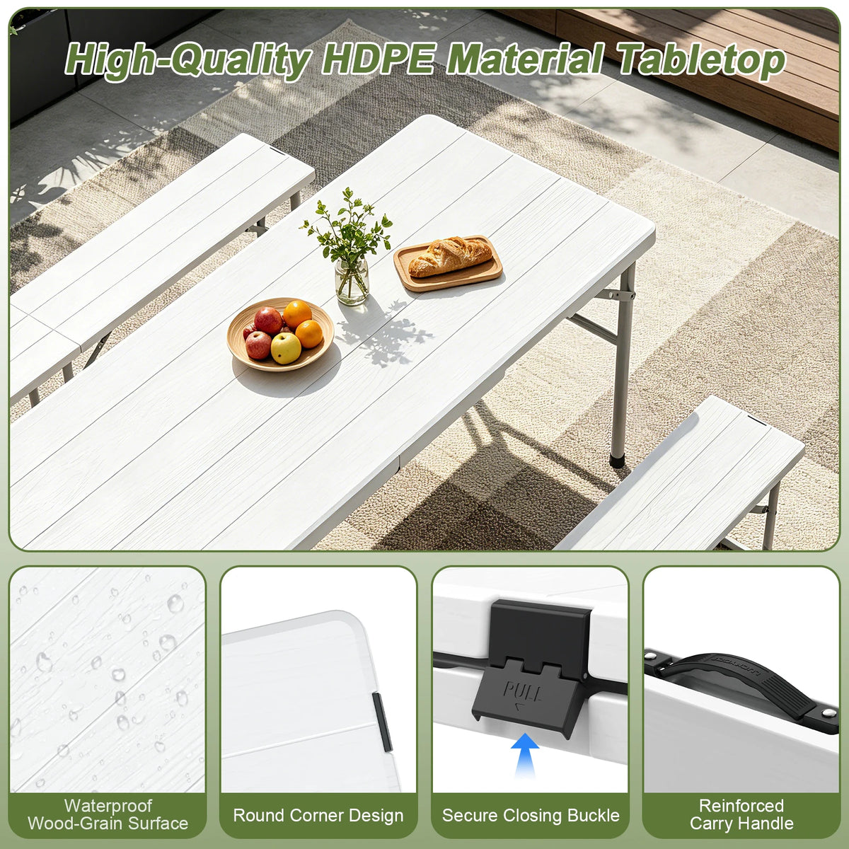Evokeden Portable Folding Picnic Table Set For Outdoors