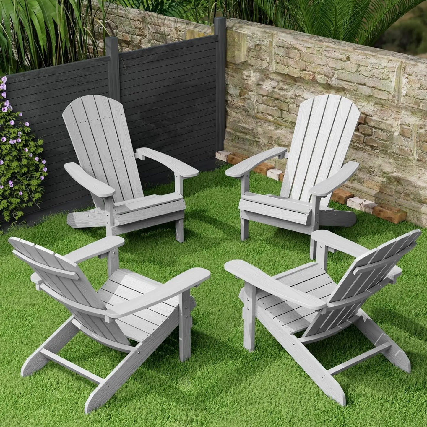 Adirondack Chairs Set of 4 Plastic Weather Resistant-Grey, Modern Poly Lumber Outdoor Chairs Like Real Wood, Widely, Customized
