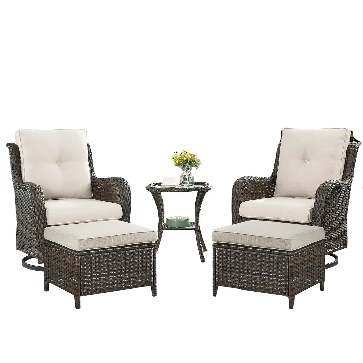 Wicker Patio Furniture Set - 5 Piece Rattan Outdoor Sectional Conversation Sets with 2 Swivel Rocking Chairs,2, Customized