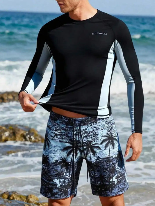 Mens Long Sleeve Rash Guard And Swim Shorts For Beachwear