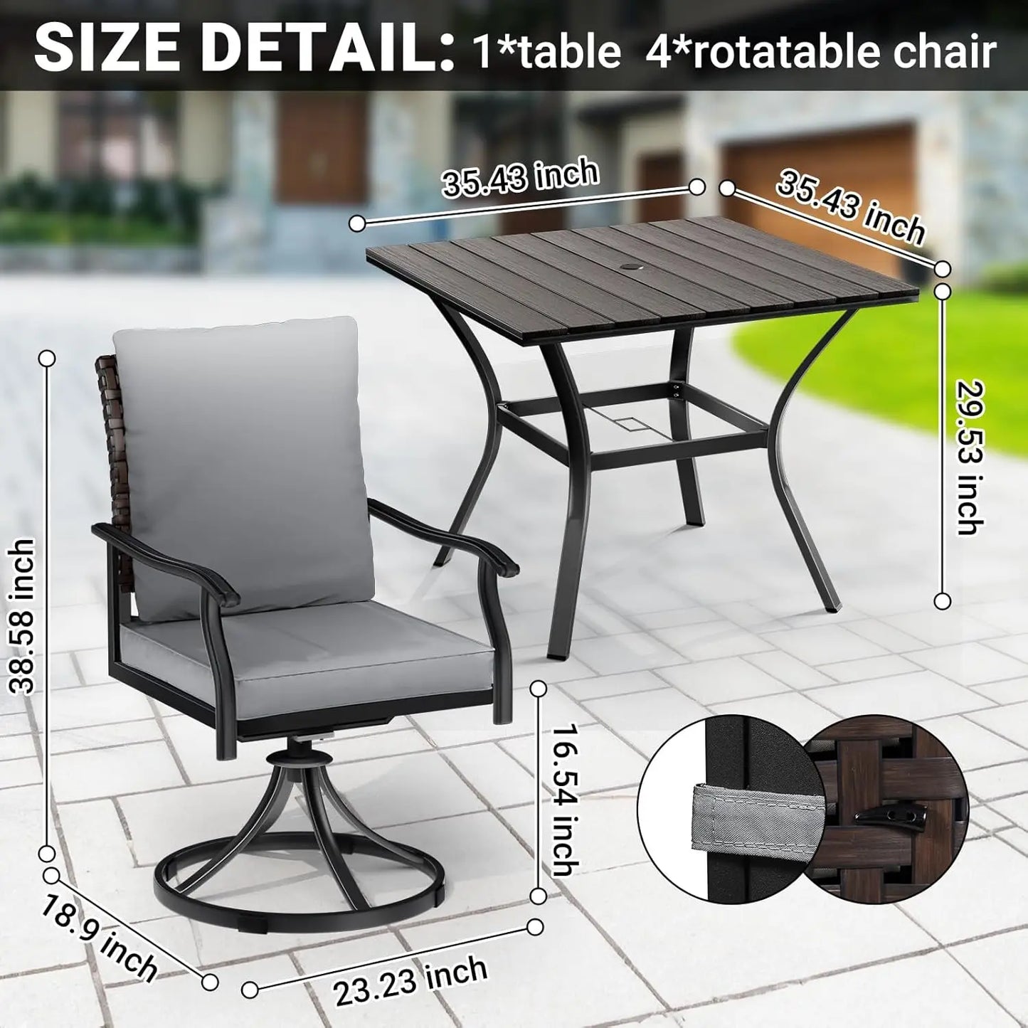 Outdoor 5 Piece Patio Dining Set With Swivel Chairs And Round Table