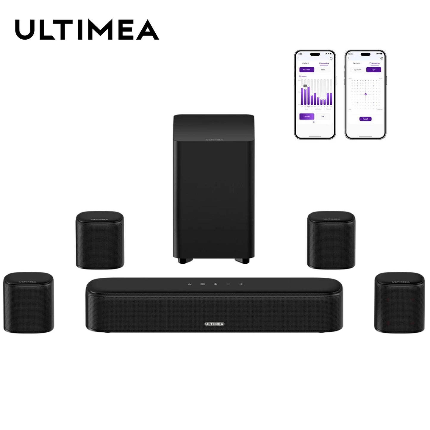 ULTIMEA Aura A40 7.1CH Virtual Surround Soundbar for TV, 330W Home Theater System with Subwoofer,4 Surround Speakers,APP Control