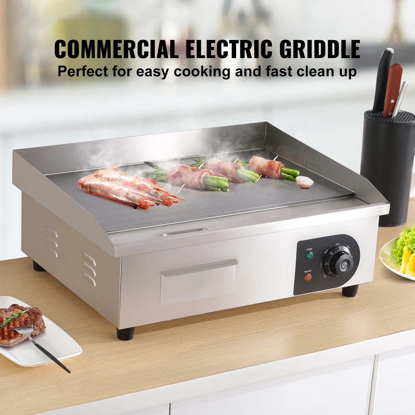 SucceBuy Commercial Electric Grill Flat Pan Stainless Steel Desktop Griddle