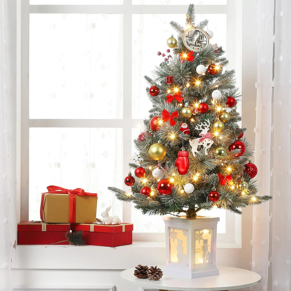 Prelit Artificial Christmas Tree With Led Lights And Timer