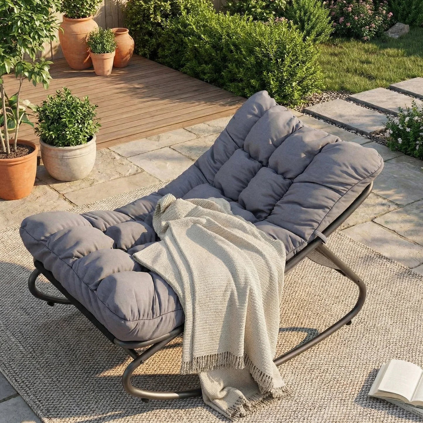 Oversized Outdoor Patio Rocking Chair – Heavy Duty Metal Frame, Thick Cushions, Comfy Recliner, 400/450 LBS Capacity – Relaxing Garden, Porch, Balcony, Backyard & Indoor Lounge Seating