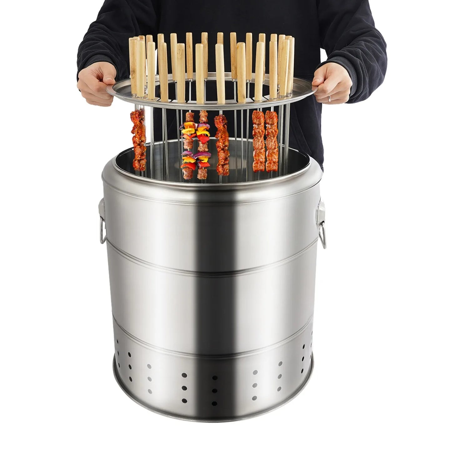 Charcoal Barbecue Grill - 28 Skewers Large Capacity BBQ Grill, 360° Even Heat Distribution, BBQ Charcoal Grill with Grilling Accessories, Outdoor Barbecue Grill for 6-10 Peoples