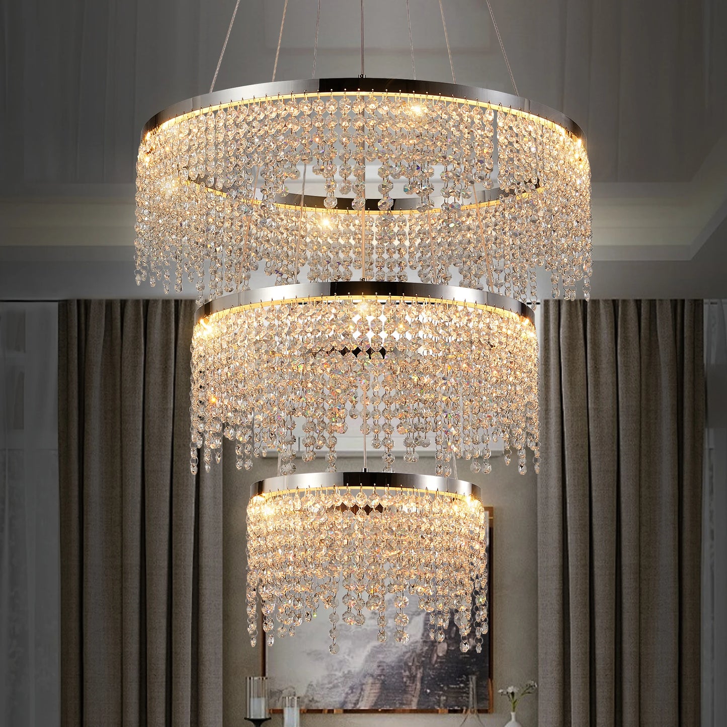 Crystal LED Pendant Chandelier With Adjustable Color Temperature