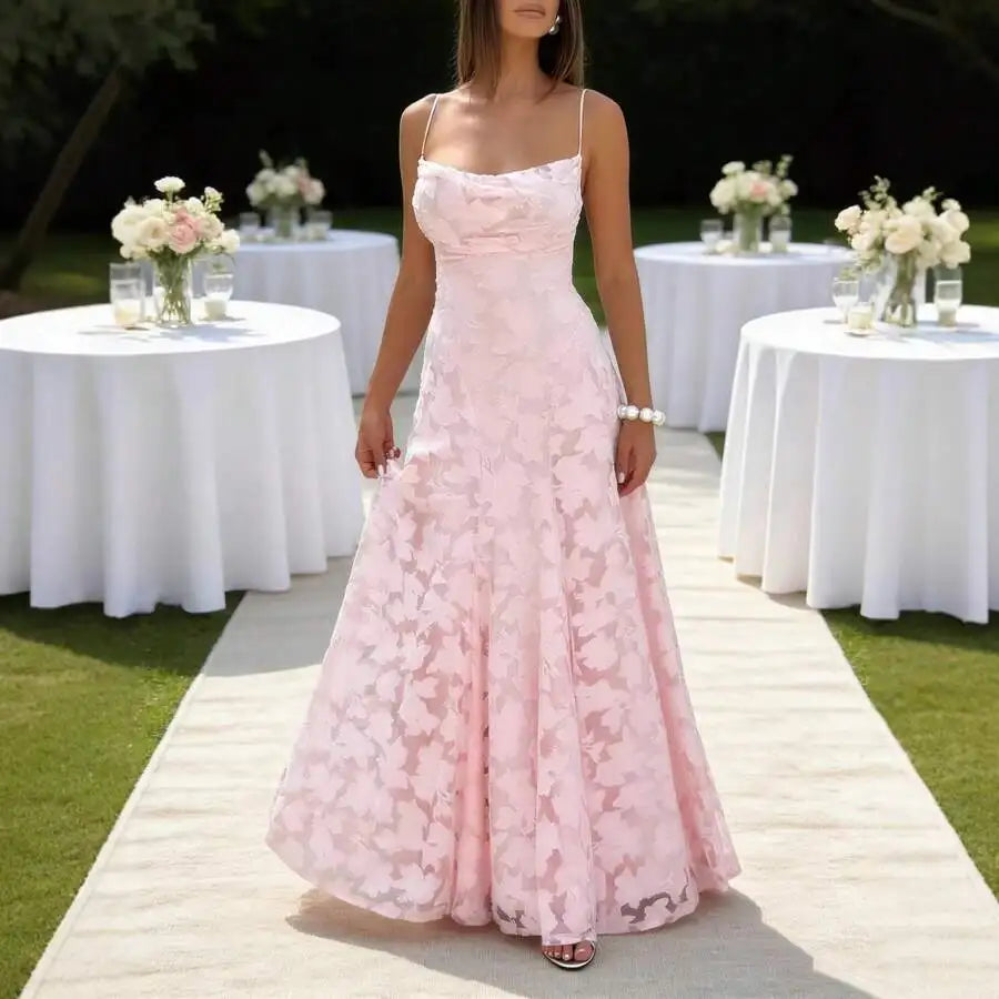 Elegant Floral Lace A Line Wedding Dress With Spaghetti Strap