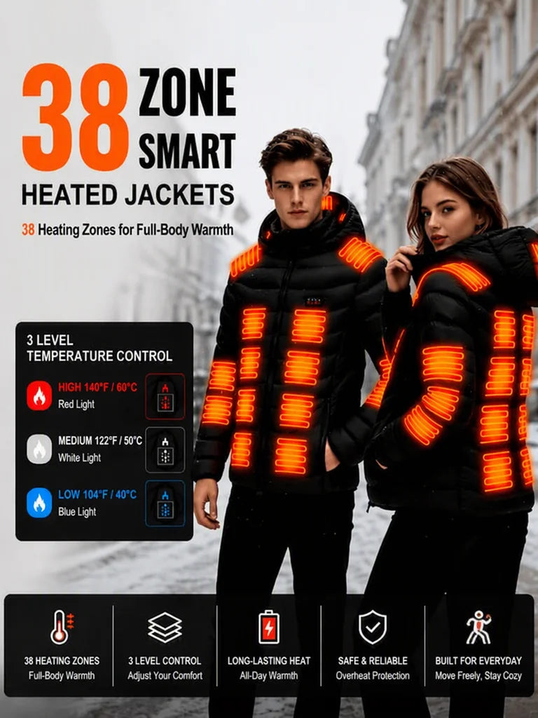 Men's Intelligent Heated Jacket With 39 Heating Zones And Hood