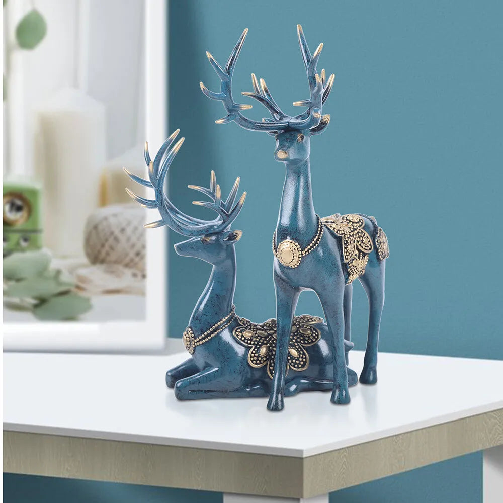 Sika Deer Tabletop Decor 2Pcs Resin Hand-Painted Deer Sculpture Figurines Smooth Surface Easy-Maintain For Desk Art Decor