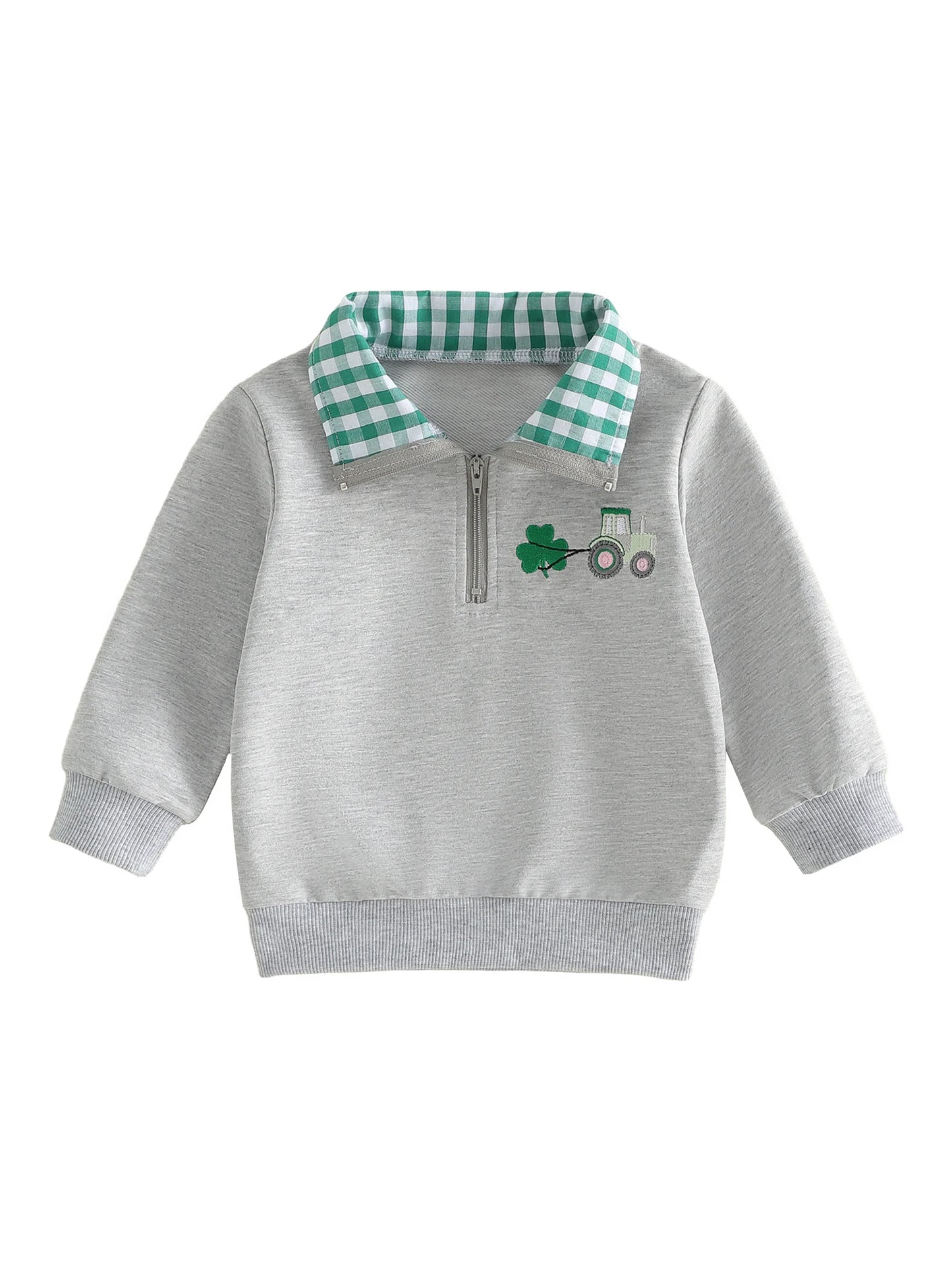 Kids St Patrick s Day Hoodie Irish Clover Embroidered Sweatshirt Long Sleeve Lapel Quarter Zip Pullover Sweatshirt for Boys
