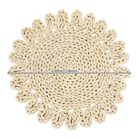 12 Pack Round Woven Placemats Heat Resistant Table Mats Natural Corn Husk Dining Tableware Place Settings for Home Restaurant