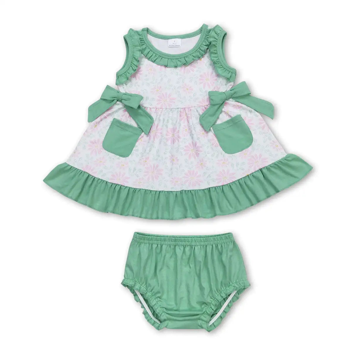 Sibling Baby Girls Flowers Tunic Top Bummies Outfits Sets