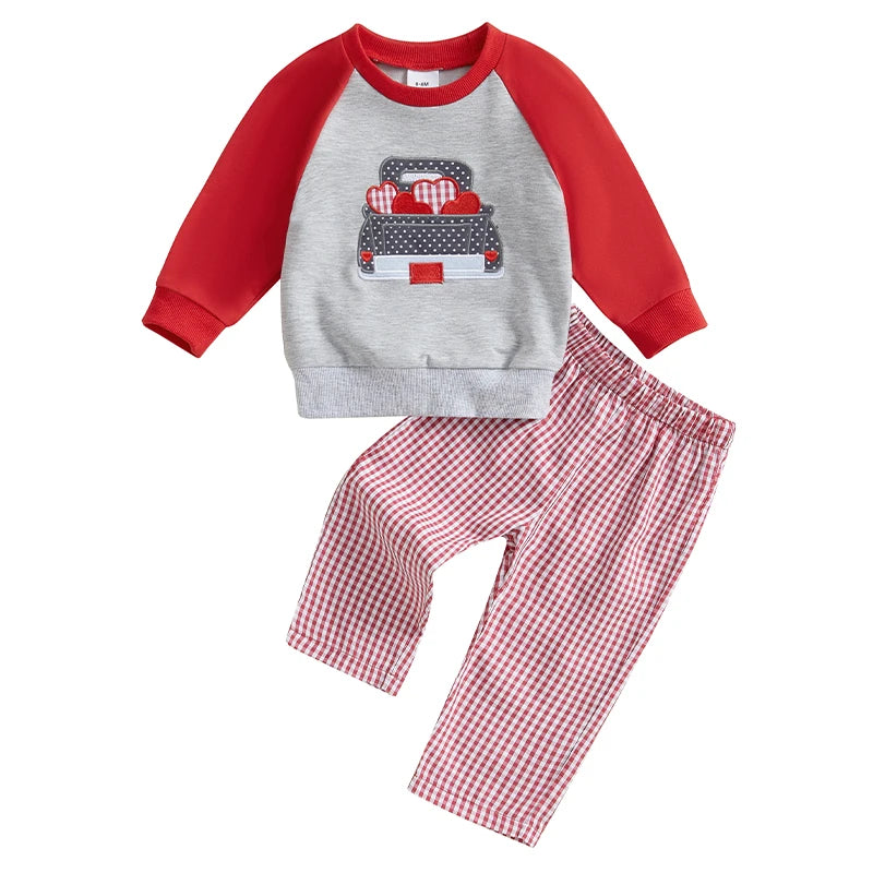 Baby Valentine's Day Toddler Boy Outfit Set With Heart Embroidery