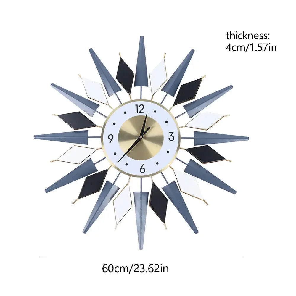 23.6 Inch Modern Large Decorative Wall Clock Silent Non Ticking,Retro Star VWall Clock Decor,Battery Operated Sun Wall Clock