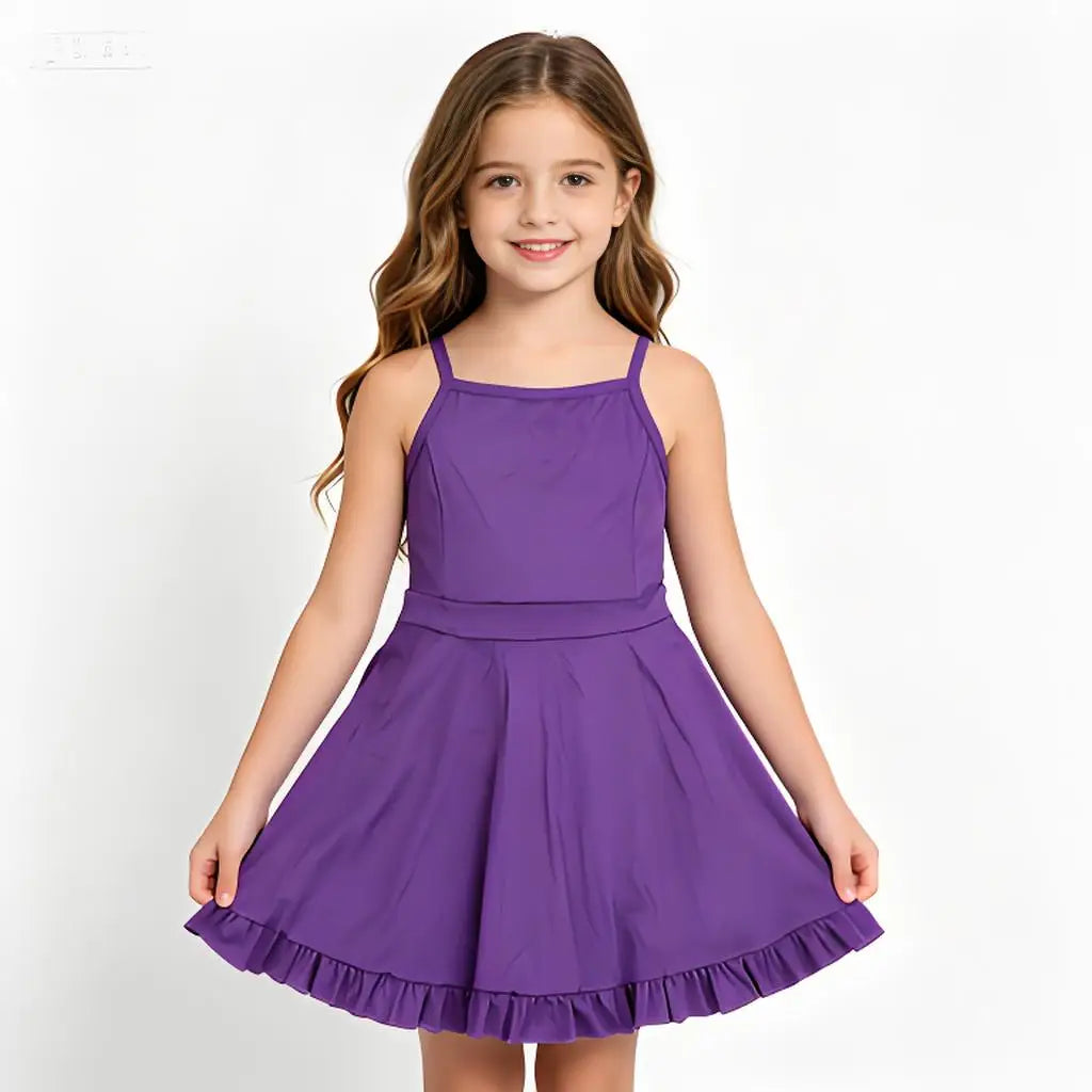 Cute Girls' Ruffled Swim Dress with Built-in Shorts - Trendy Two-in-One Swimsuit for Summer Adventures